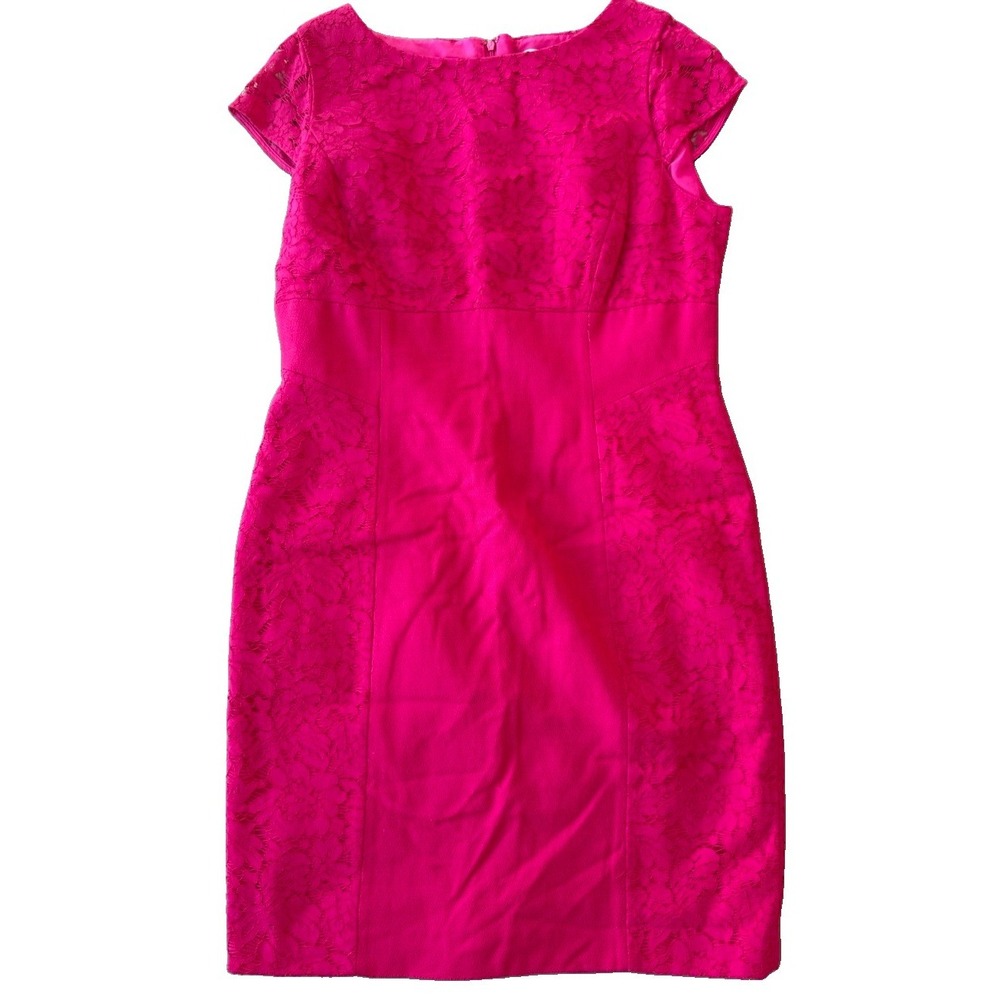 Antonio Melani Dress Women's 14 Hot Pink Lace Sheath Cocktail Wedding Guest